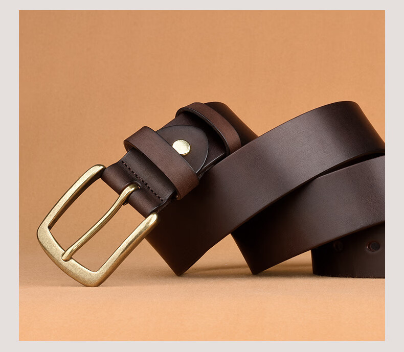 JEEP SPIRIT Men's Business Belt with Brass Buckle, Vintage Top-Grain Leather, Belt Loops, Waistband, Trouser Belt, Father's Day Gift for Dad 17