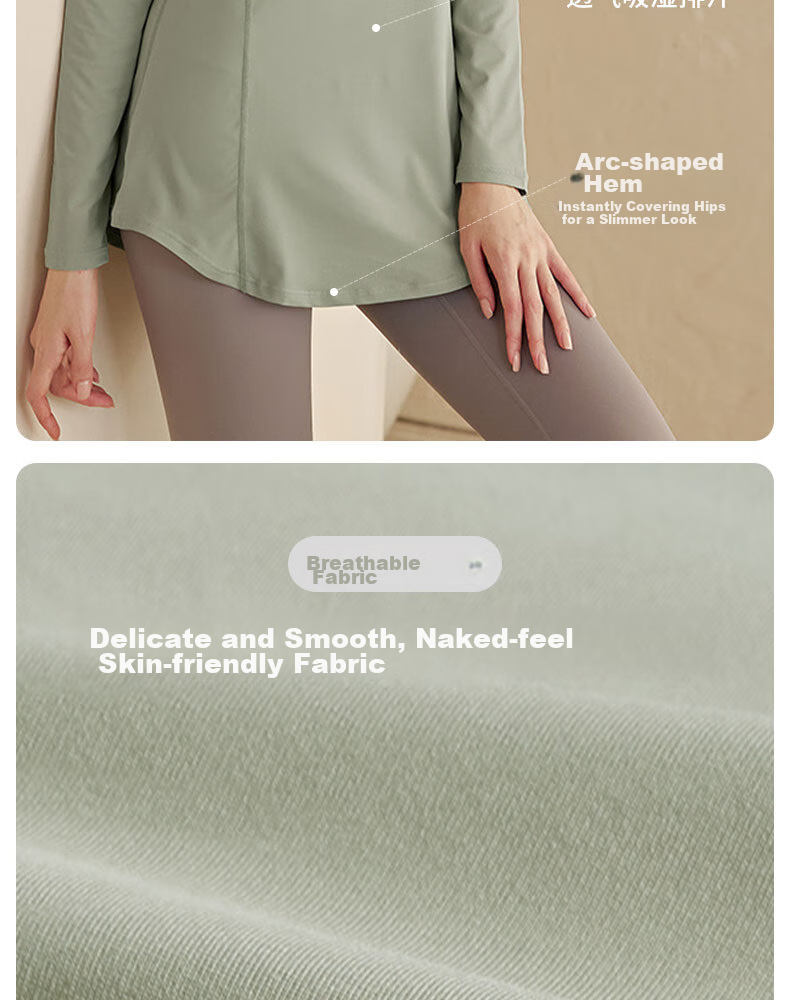XUEXIMAN Yoga Wear Sports Top for Women, Spring And Autumn Quick-Dry Long-Sleeve T-Shirt, Mid-Length, Hip-Covering, Slimming, Breathable, for Running And Fitness 3