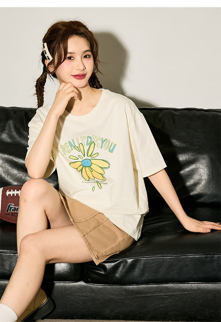 TonLion 2025 Women's Round Neck Short-Sleeve T-Shirt, Off-White, S 6