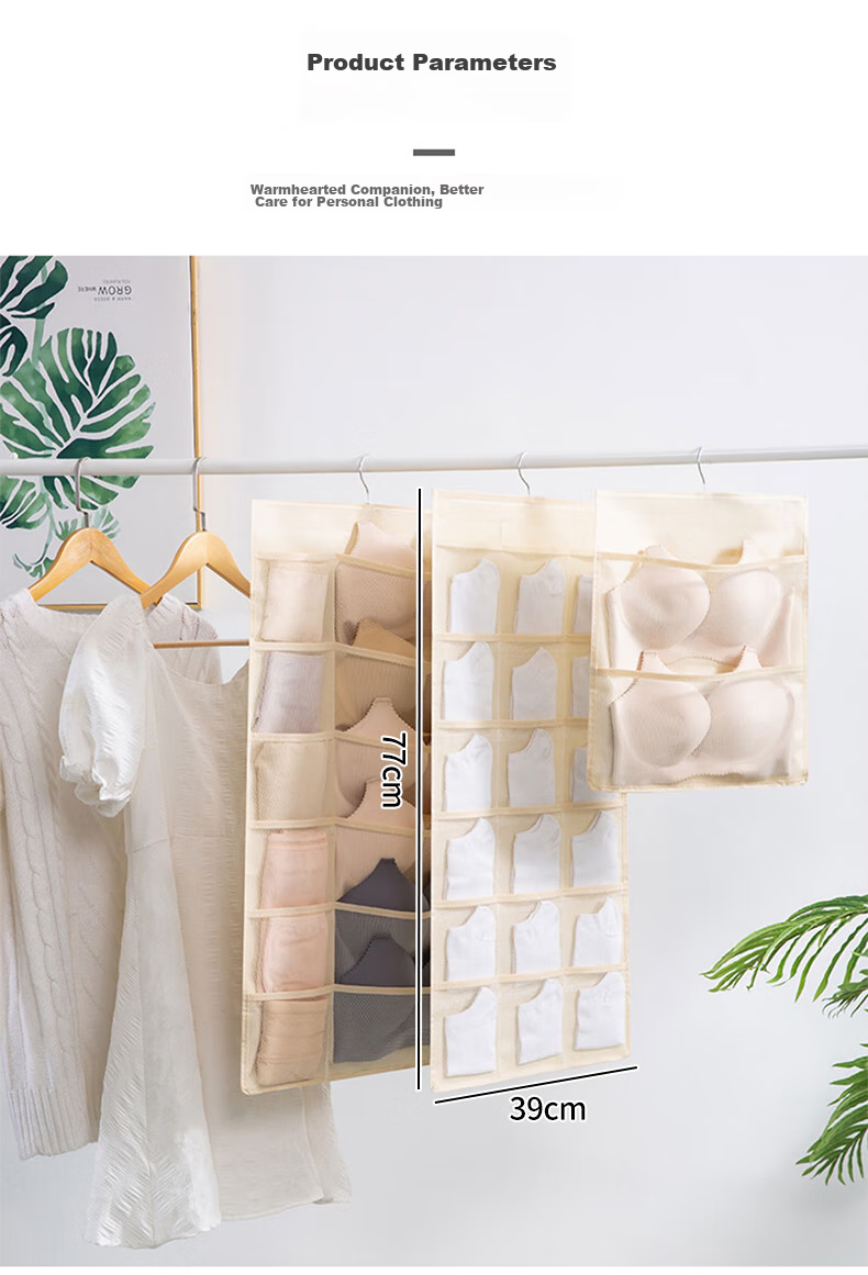 Jinghuisichuang Underwear Storage Hanging Organizer, Home Use, 12+18 Compartments, Beige Non-Woven Fabric, Waterproof, Double-Sided Multi-Compartment Storage, for Student Dormitory 8