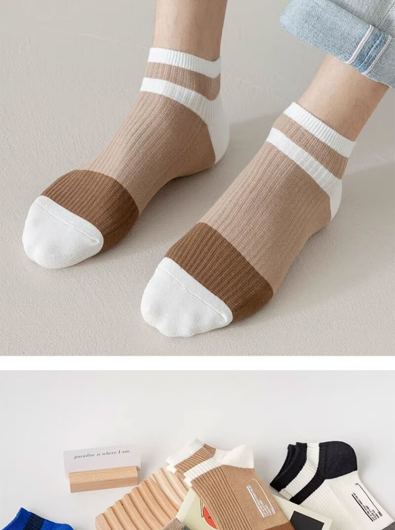 Yimian Men's Short Socks 100% Cotton Antibacterial Odor-Resistant Summer Thin Breathable Low-Cut Ankle Socks Trendy 10 Pairs 7
