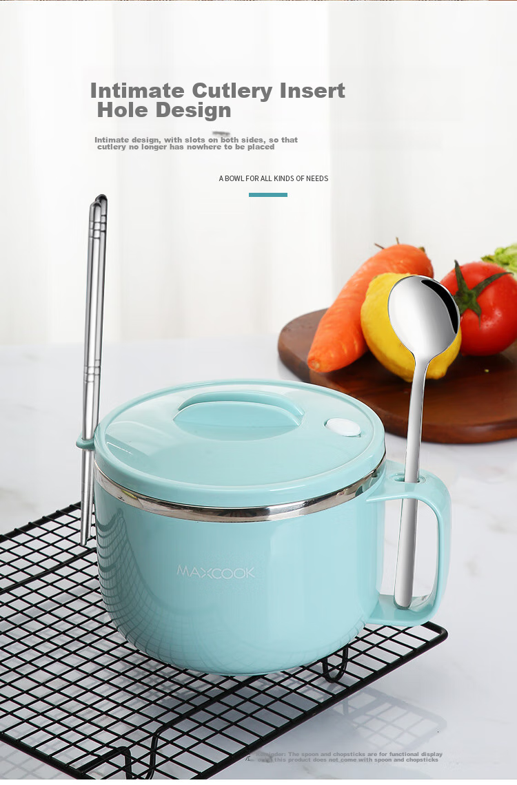 MAXCOOK 304 Stainless Steel Ramen Bowl, Student Lunch Box, Meal Cup, Noodle Cup 1200ML, Avocado Green MCFT0087 7