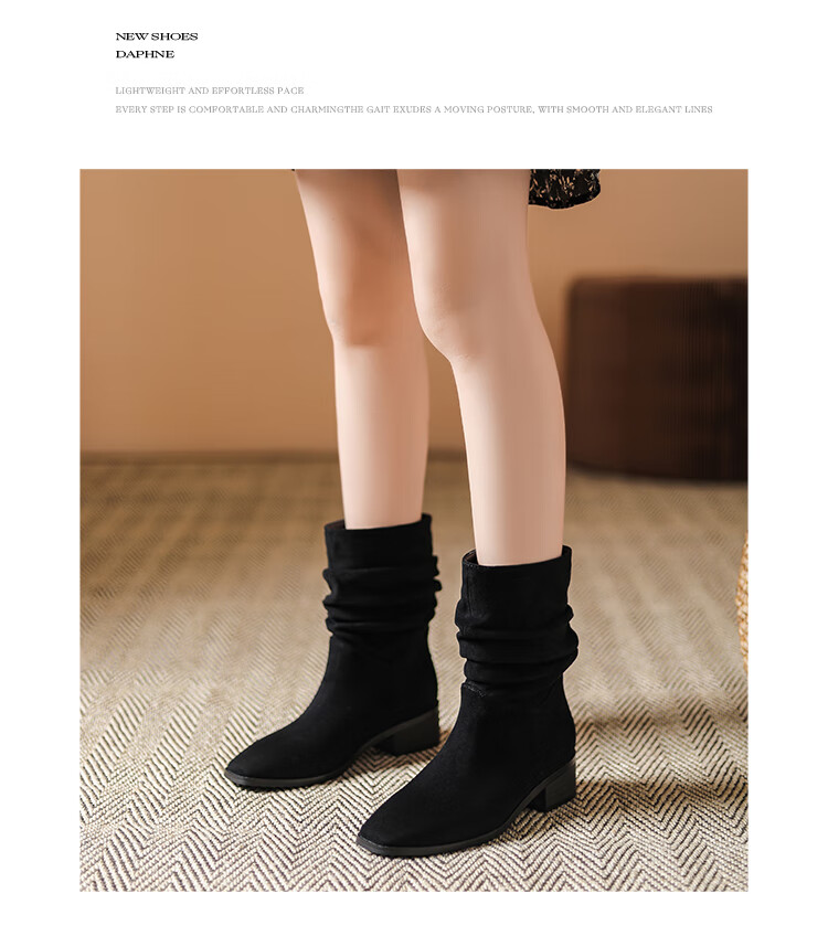 DAPHNE Western Cowgirl Boots for Women, Autumn And Winter Fashion Mid-Calf Chunky Boots, Retro Short Boots for Women, Khaki, Size 36 10
