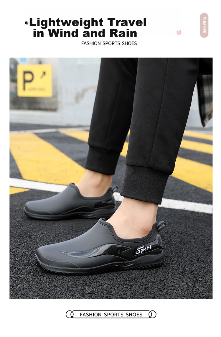 Beifute Rain Boots for Men, Short Waterproof Non-Slip Rubber Shoes, Adult Thick Wear-Resistant Work Water Shoes, Fishing Car Washing Safety Rain Boots, Black 1