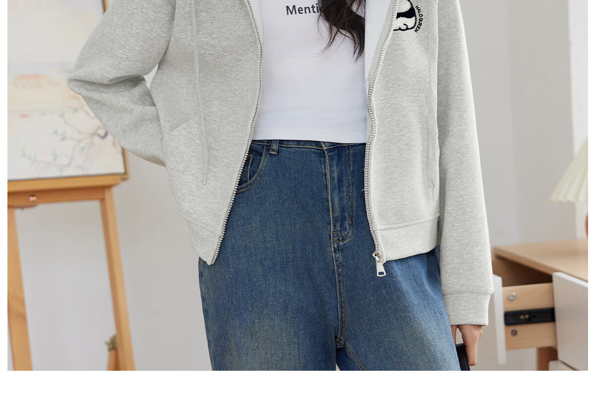 Halo Queen Hoodie Jacket for Women, Spring And Autumn, with Hood And Zipper Pockets, Loose-Fitting Fashion Casual Outerwear, New Product H143W1010 32