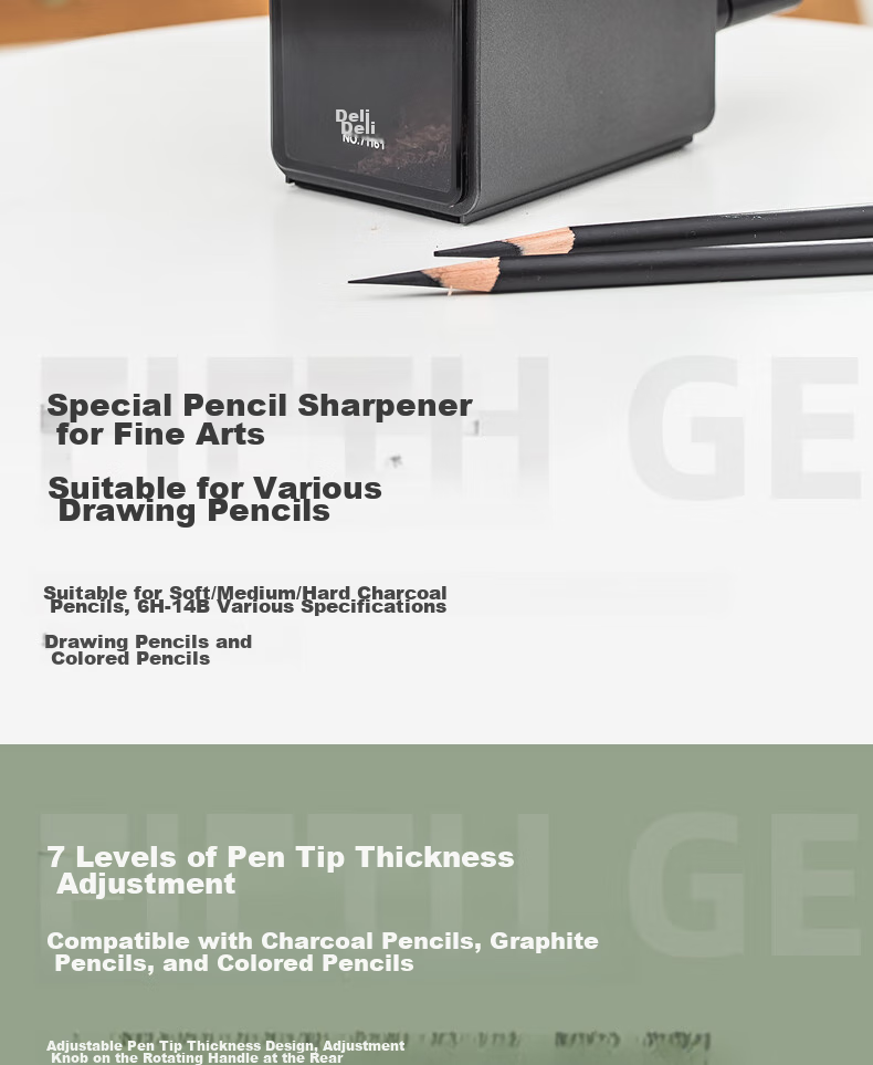 Deli Art Sketching Pencil Sharpener Manual Hand Crank Automatic Feed 3-Level Thickness Adjustment for Charcoal and Colored Pencils Blue Birthday School Gift 4