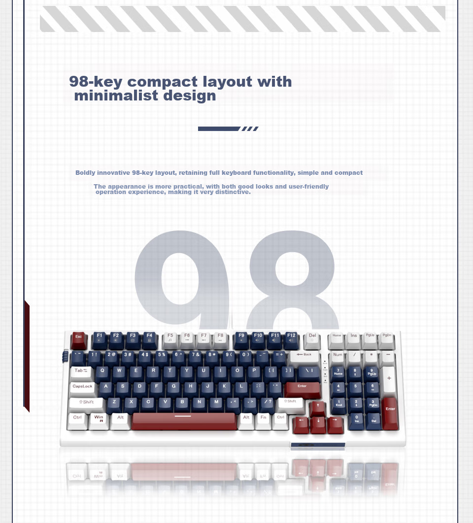 MageGee SKY 98 Hot-Swappable Mechanical Keyboard Gaming E-Sports Keyboard 98-Key Business Office Keyboard Comfortable Feel Keyboard Computer Laptop Keyboard Gray Black Red Switches 5