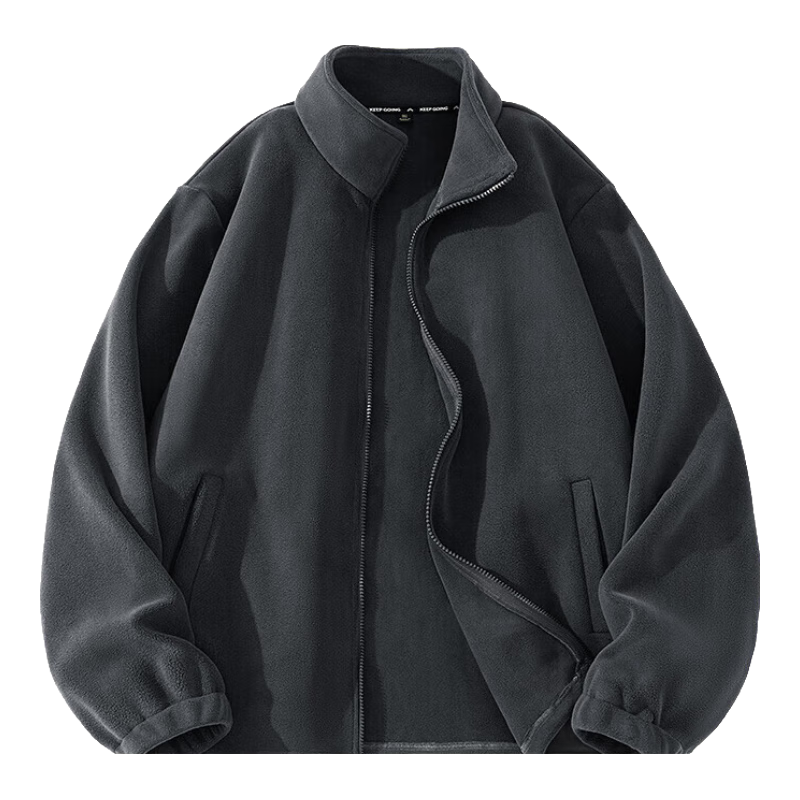 GENIOLAMODE Men's Winter Jacket, Fleece-Lined for Warmth, Heavyweight Thickened Polar Fleece Stand-Collar Coat, Men's Outerwear, Dark Gray, 3XL