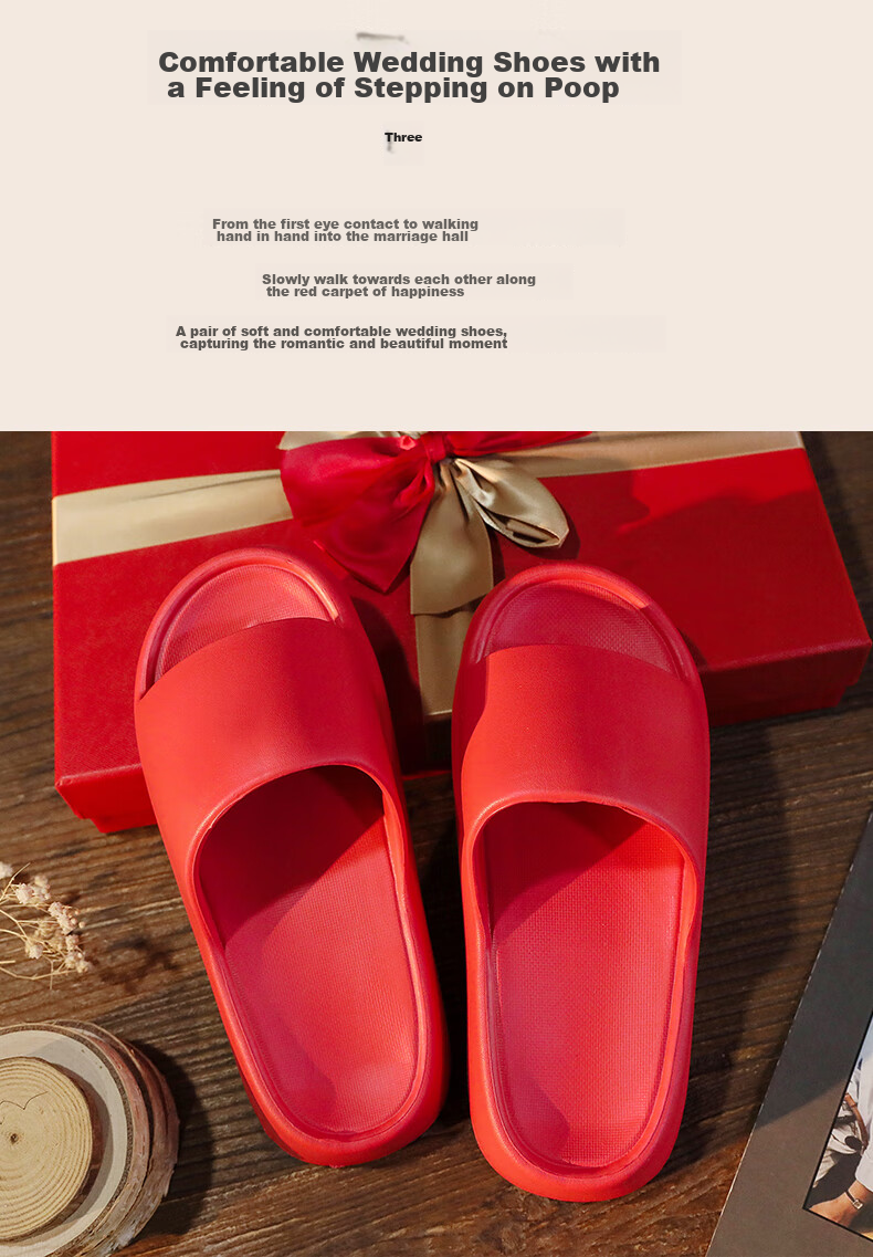 GUOLUOFEI Wedding Slippers with Squatting Feel, EVA Material, for Men And Women, Summer Red Color, Festive, Zodiac Year, High-End Dowry, Red, Size 38-39 2