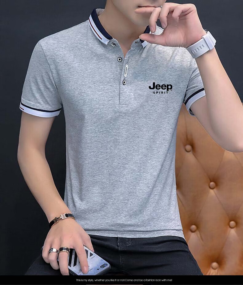 JEEP SPIRIT Men's Short-Sleeve T-Shirt, Summer Polo Shirt, Half-Sleeve, Turn-Down Collar, Business Casual, Slim Fit, White, XL 10