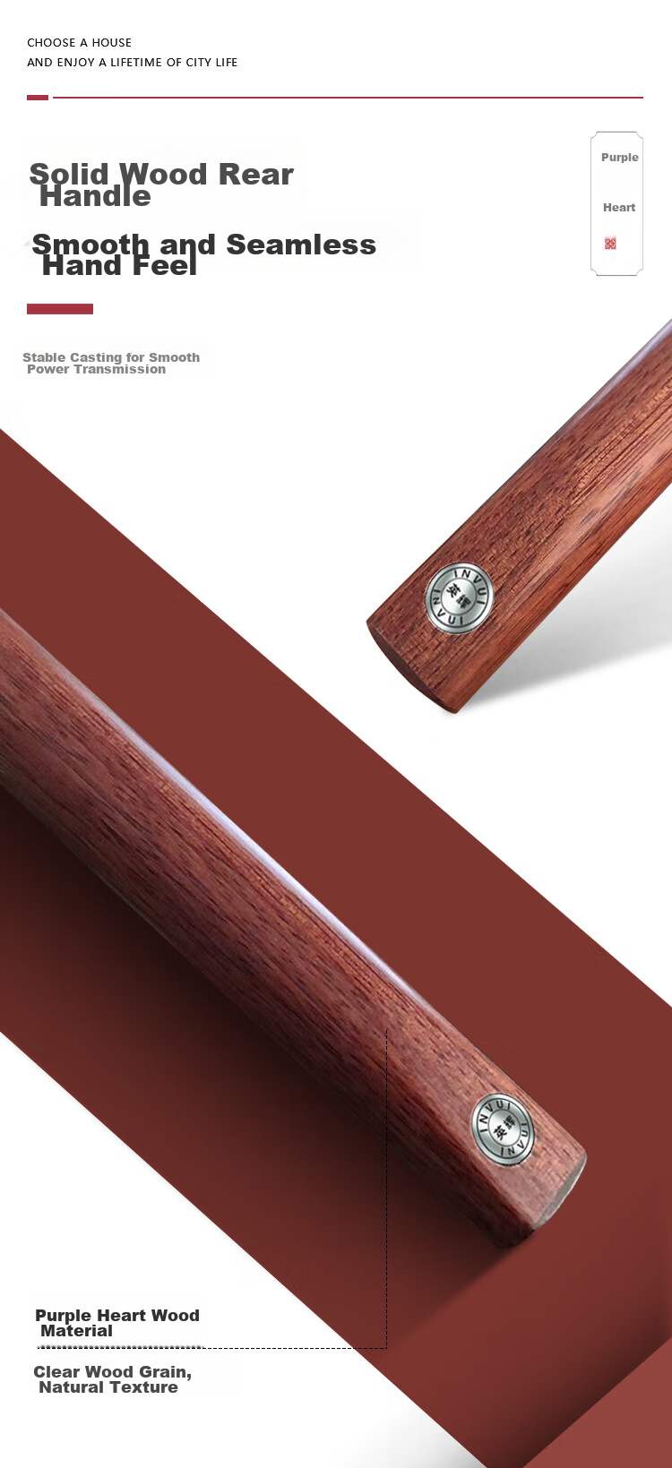 INVUI Pool Cue, Small Tip Cue, Purple Heart Wood, Black Eight Billiard Cue, Detachable Snooker Cue, Z-12 6