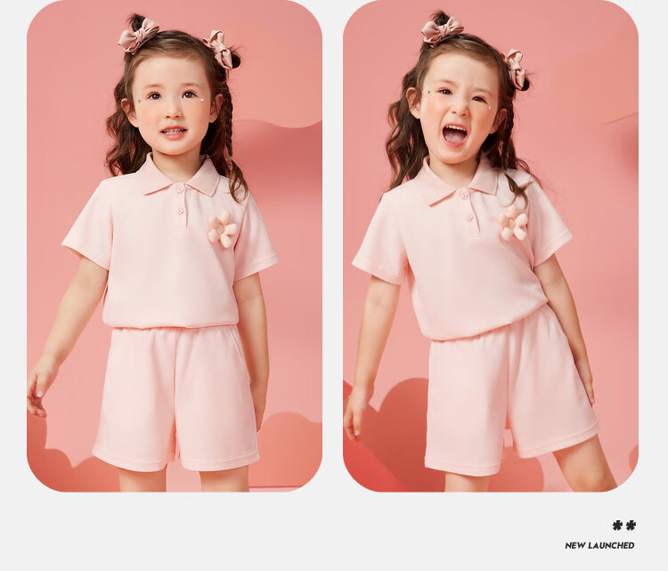 ASK JUNIOR Girls' Summer Thin Set, Toddler Waffle POLO Shirt And Shorts, Sports Running Two-Piece Set, Pink, Size 90 6