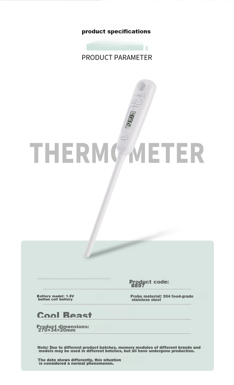 Deli Probe Thermometer Baby Milk Thermometer Kitchen Oil Thermometer with Protective Sleeve And Battery 8897 2