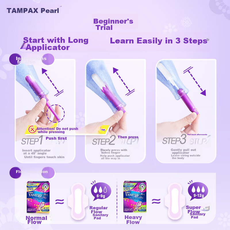 TAMPAX Easy-Push Short Tampons, Regular Flow, 16 Count, Built-In Cotton Pads, Sanitary Napkins, Summer Comfort Protectio