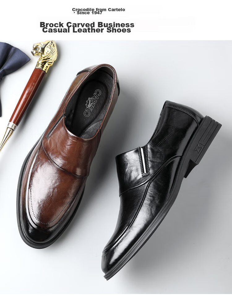 CARTELO British Business Men's Leather Shoes, Breathable Cowhide Men's Shoes, Casual Leather Shoes, Slip-On Loafers, 9832 Black, Size 42 3
