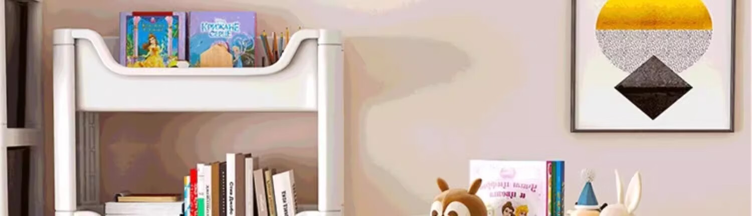 XIAOJIANGCAI Bookshelf Storage Rack, Floor-Standing Home Simple Multi-Layer with Wheels, Toy Storage Cart, 4-Tier Storage Shelf 7