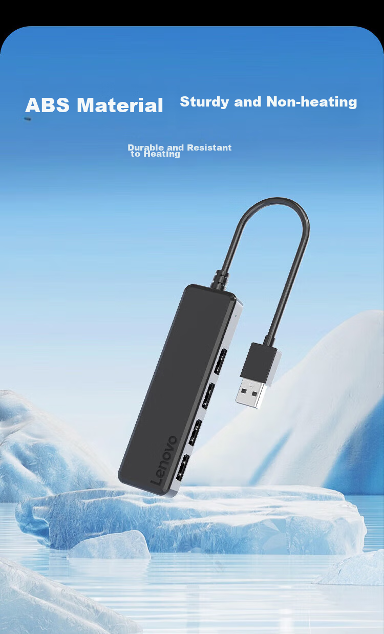 Lenovo USB Hub, 2.0 Interface Converter, High-Speed Expansion Dock, Charger Adapter, HUB Concentrator, Extension Cable, Expansion Dock Suitable for Laptops And Desktop Computers 8