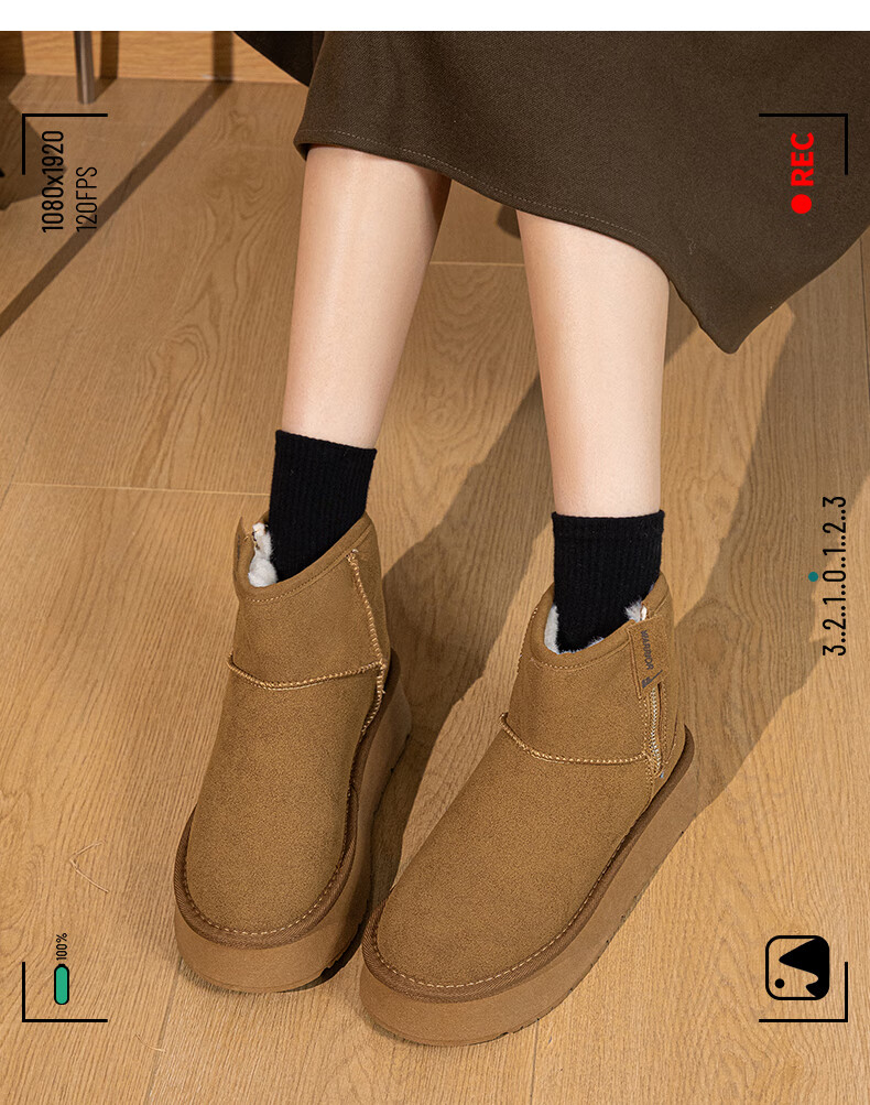 Warrior Official Women's Snow Boots 2025 Winter New Plush Thickened Warm Cotton Shoes Brown Size 36 8