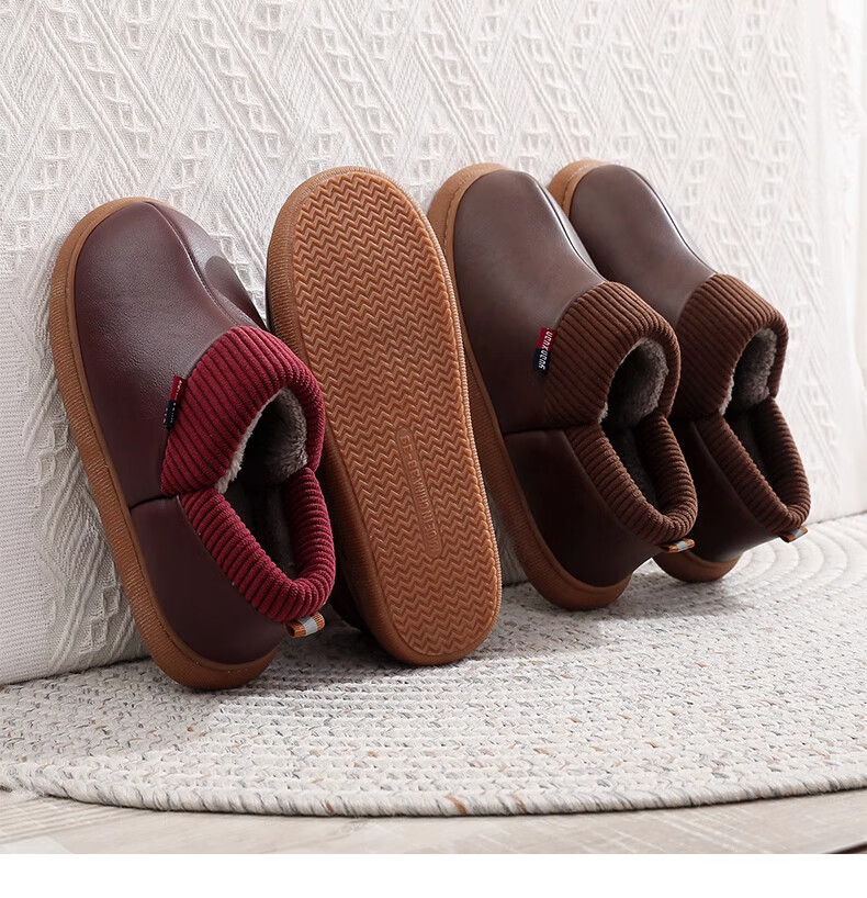 GUOLUOFEI Elderly Non-Slip Cotton Shoes with Heel, Fleece-Lined Warm Waterproof Slippers for Middle-Aged And Elderly Parents, Wine Red, Size 36-37 15