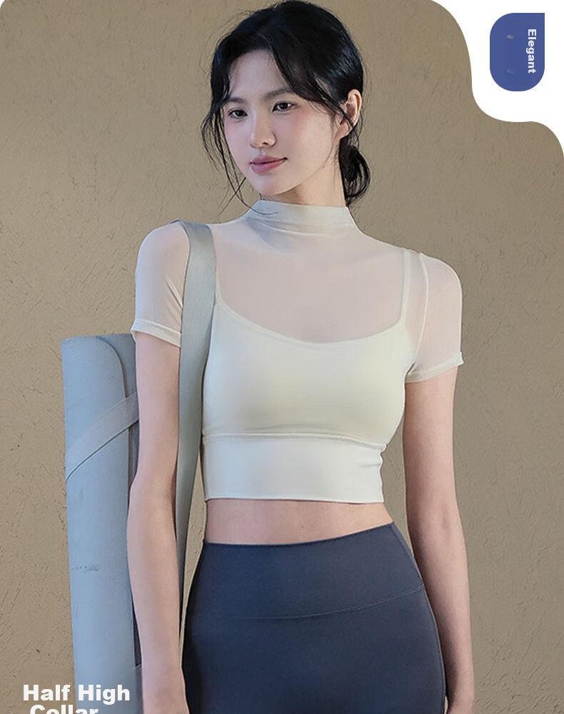 XUEXIMAN Women's Yoga Outfit with Chest Pads, Summer Pilates Training Fitness Top, High-End Sports Running Short-Sleeve T-Shirt 5