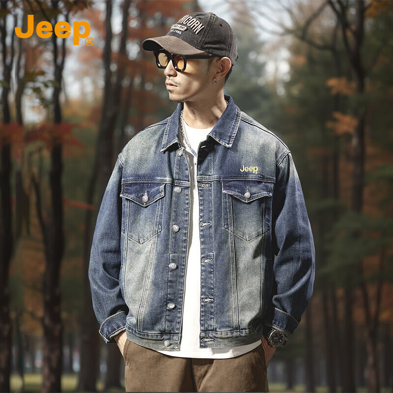 JEEP Spring And Autumn 2026 Men's Denim Jacket, Fashionable Simple Denim Coat, Versatile Stylish Outerwear for Daily Wear