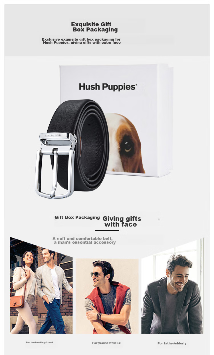 Hush Puppies Pin Buckle Leather Belt, Business Men's Belt Gift Box, Birthday Present for Husband 5