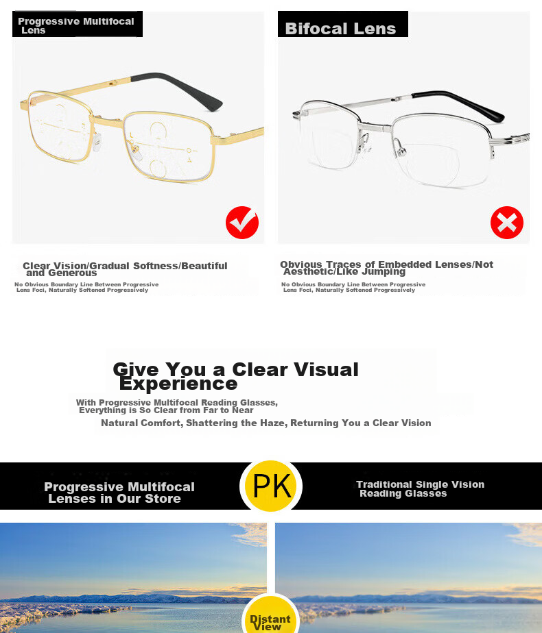 Boshide Reading Glasses, Foldable Reading Glasses, Progressive Multi-Focal Anti-Blue Light, Foldable Full-Frame [Silver] 100 Degrees 10