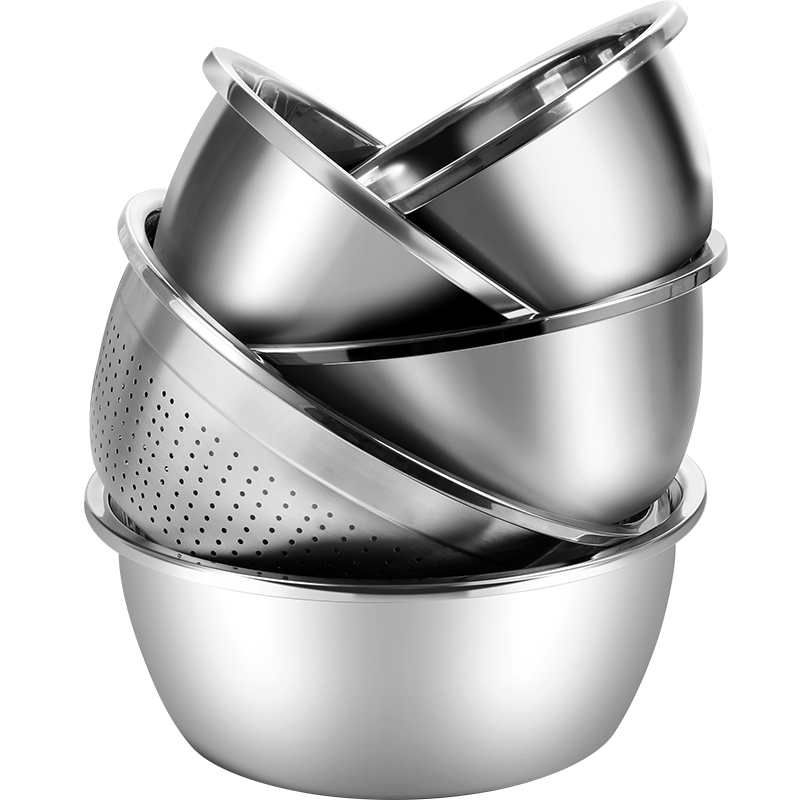 COOKER KING Stainless Steel Bowl And Strainer Set of Five Pieces, 304 Steel Enlarged And Thickened Vegetable Washing Bowl, Draining Bowl, Dough Mixing Bowl, Salad Mixing Bowl And Seasoning Bowl