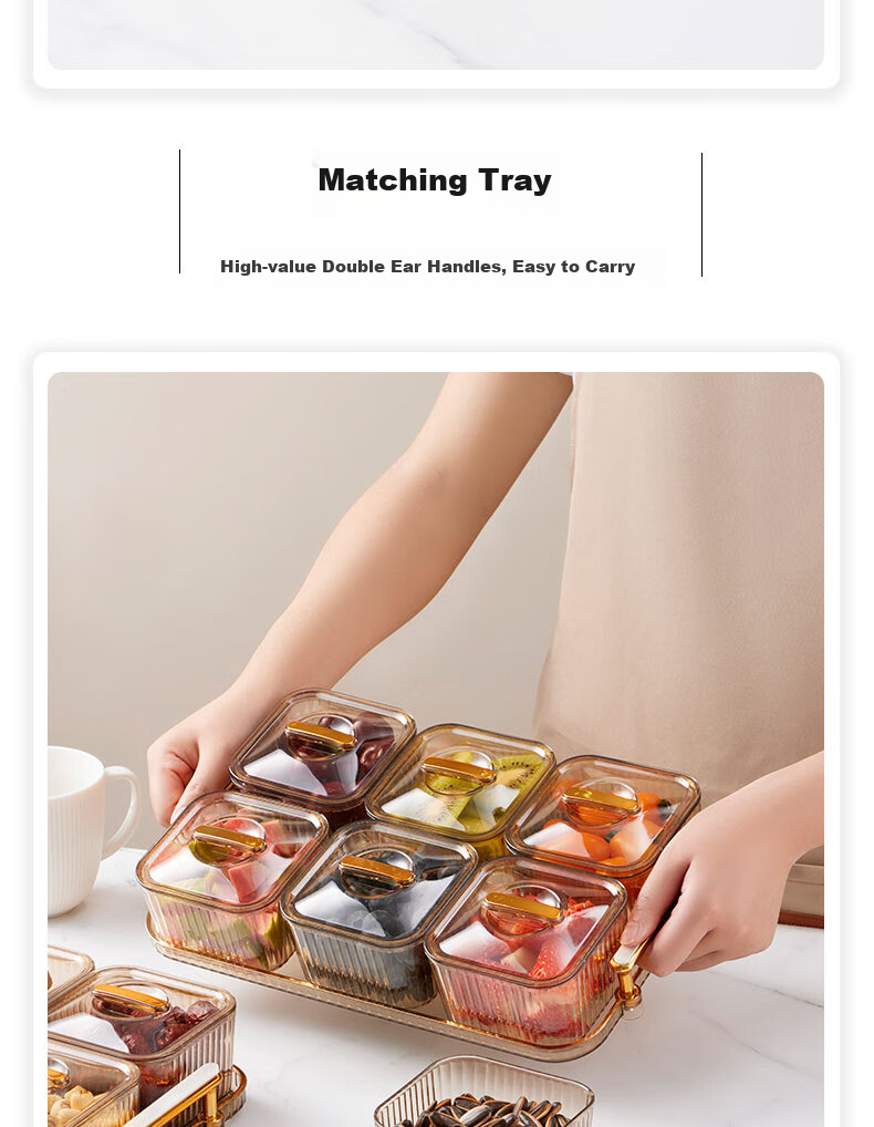 BJ Fruit And Nut Dish with Lid, High-End Divided Plate for Home Use, Candy Snack Luxury Dessert Tray, 6 Compartments, Champagne Color 5