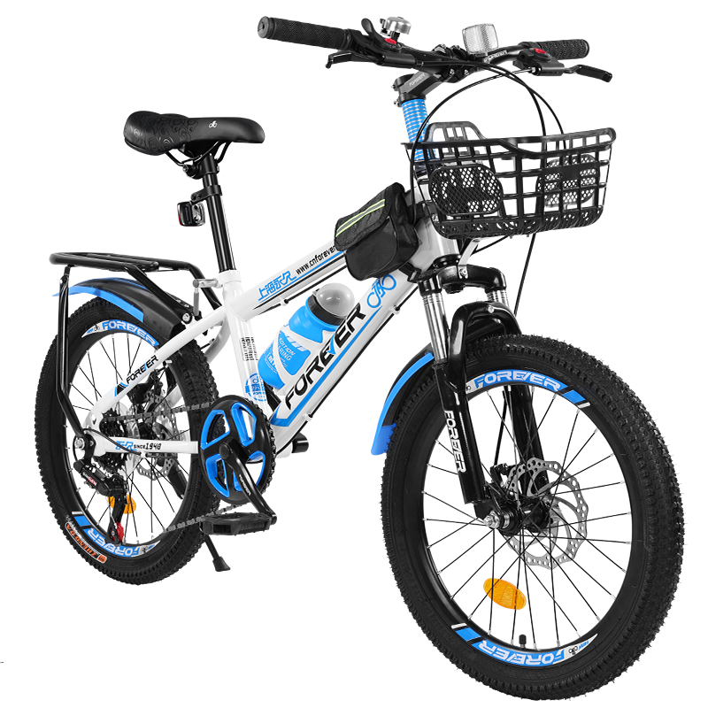 FOREVER Children's Bicycle for Ages 6-12, with Gears, Mountain Bike for Boys And Girls, White And Blue Color, 22 Inches, Suitable for Height 145-160cm