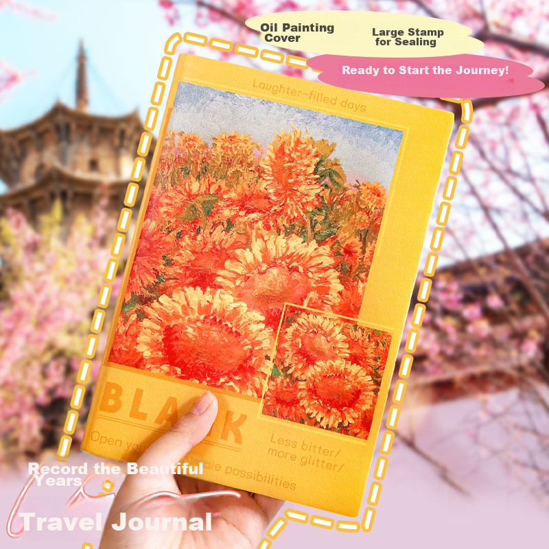 Faramon A5 Oil Painting Notebook Blank Book Museum Stamp Collection Travel Stamping Journal Vintage Travel Souvenir Book Thickened Diary Yellow