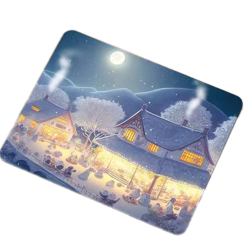 Juyingfeng Mouse Pad Small Size for Office And Home Use, Creative Cartoon Design, Portable Non-Slip Washable Personalized Gaming Mouse Pad, 26*21cm Winter Night Snow Town Small Size