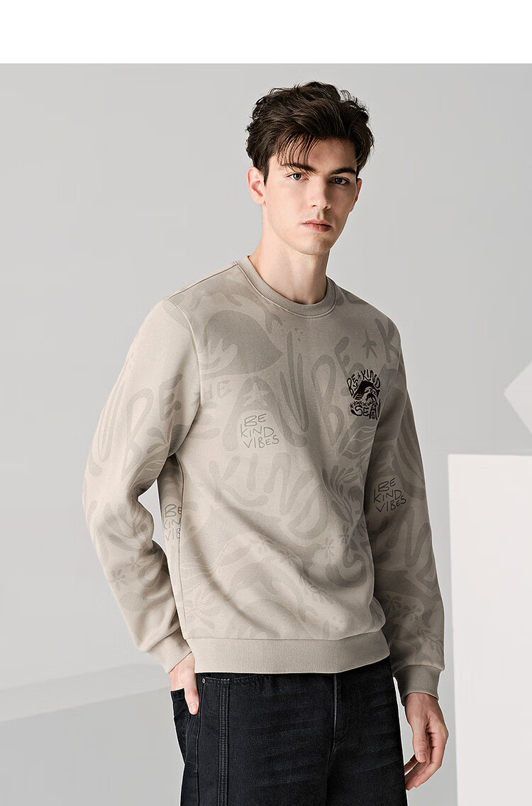Dance with Wolves [Heavy Embroidery] Autumn Winter Fashion Embroidered Casual Men's Commuter Sweatshirt 706 Light Khaki 175 4