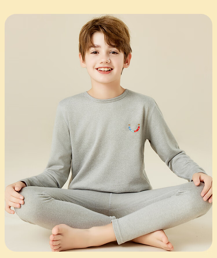 LangSha [Containing Wool And Silk] Children's Thermal Underwear, Boys And Girls Autumn And Winter Thermal Top And Bottom, Baby School Uniform Essential Set 19