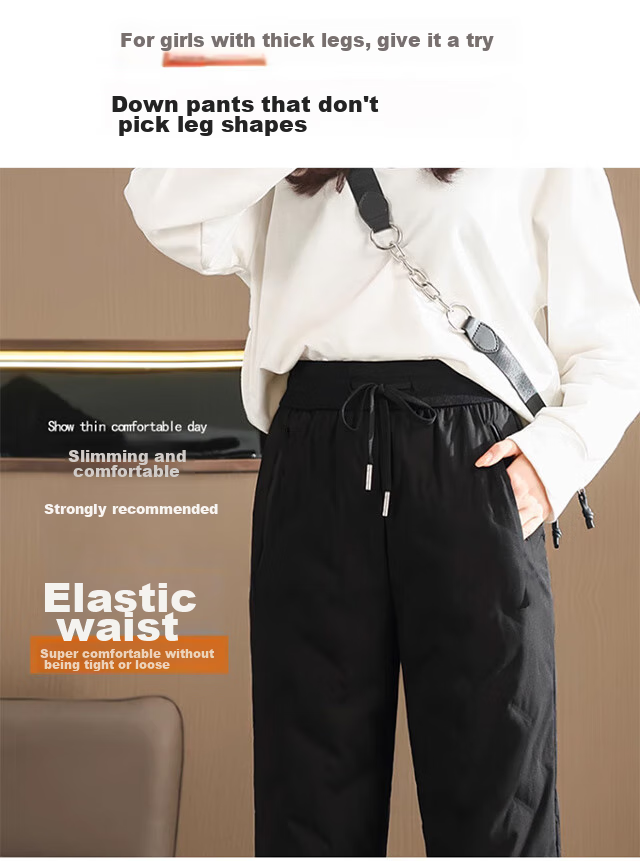 LangSha Women's Down Pants for Outdoor Wear, Winter Fleece-Lined White Duck down Trousers, Women's Tapered Leg Windproof Cotton Pants, Thickened Warm Pants, Black 13