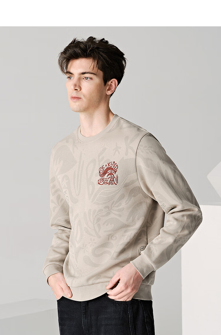 Dance with Wolves [Heavy Embroidery] Autumn Winter Fashion Embroidered Casual Men's Commuter Sweatshirt 706 Light Khaki 175 3