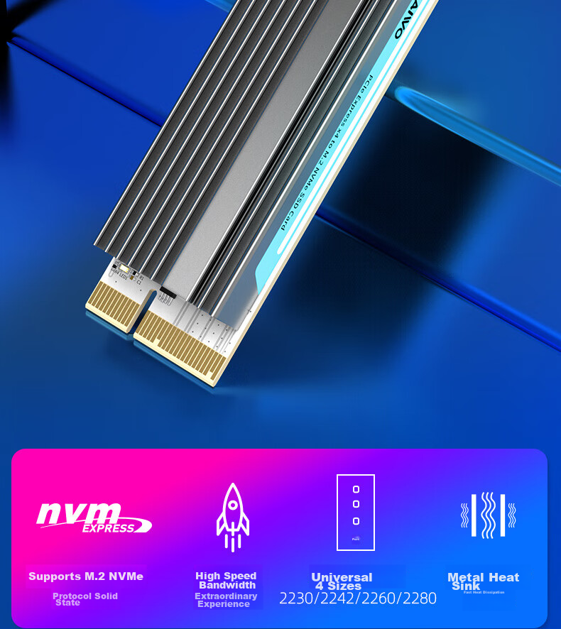 MAIWO KT060 PCIe to M.2 NVMe Adapter Card, Full-Speed M.2 to Gen3 Computer Expansion Card, Vertical RGB Colorful, Supports PCIe X4/X8/X16, with Heatsink 2