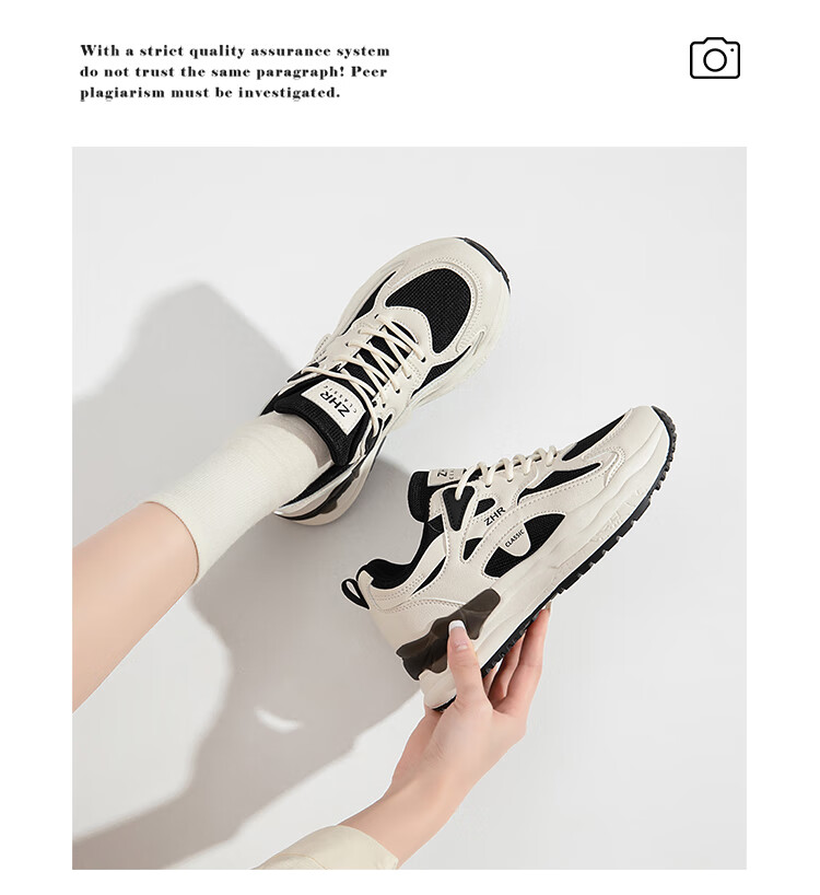 ZHR Casual Shoes for Women, Trendy Cool Lightweight Thick-Soled Sneakers, Comfortable Breathable Color-Block Women's Shoes CS58 White And Black Size 39 11