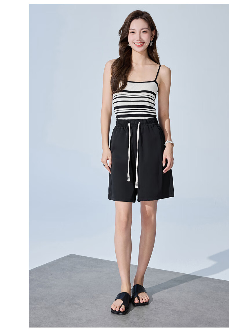 XUEXIMAN Women's Summer Thin Loose Wide-Leg Five-Point Suit Shorts High-Waist A-Line Slim Casual Pants 10