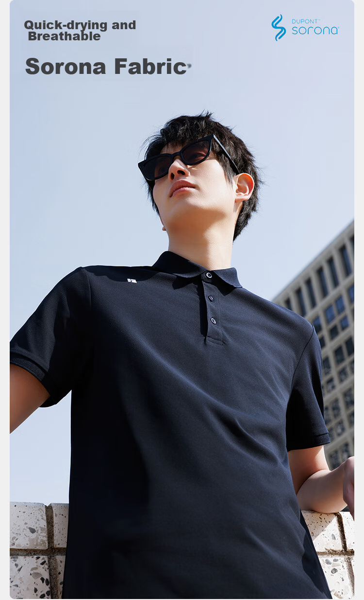 JD Original [Lightning Quick-Dry] Men's Short-Sleeve Polo Shirt, Men's T-Shirt, Men's Clothing, Navy Blue, M 3