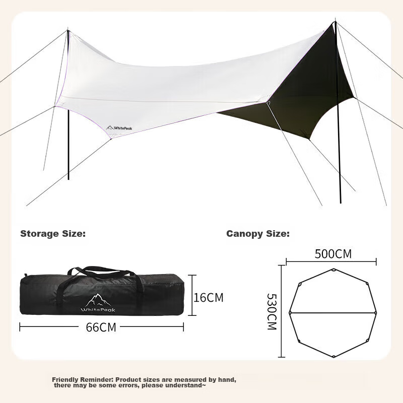 WhitePeak Tarpaulin Sunshade Tent, Black Rubber Silver-Coated Camping Butterfly-Shaped Sun Protection, Outdoor Leisure Rainproof Shelter, Area Approximately 25 Square Meters