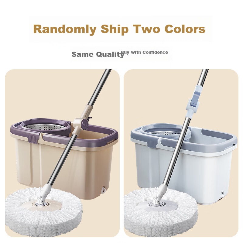 Baijiahaoshi Rotating Mop, 32cm Mop Head, 127cm Handle, 2 Cotton Heads, Household All-In No Hand Washing Required, 2026 Model with Spin Dry Bucket 12