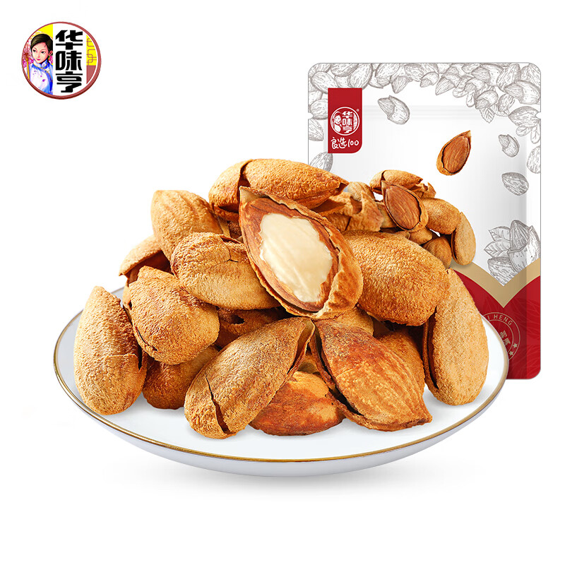 华味亨盐焗巴旦木250g/袋 每日坚果炒货带壳干果休闲零食年货节企业团购
