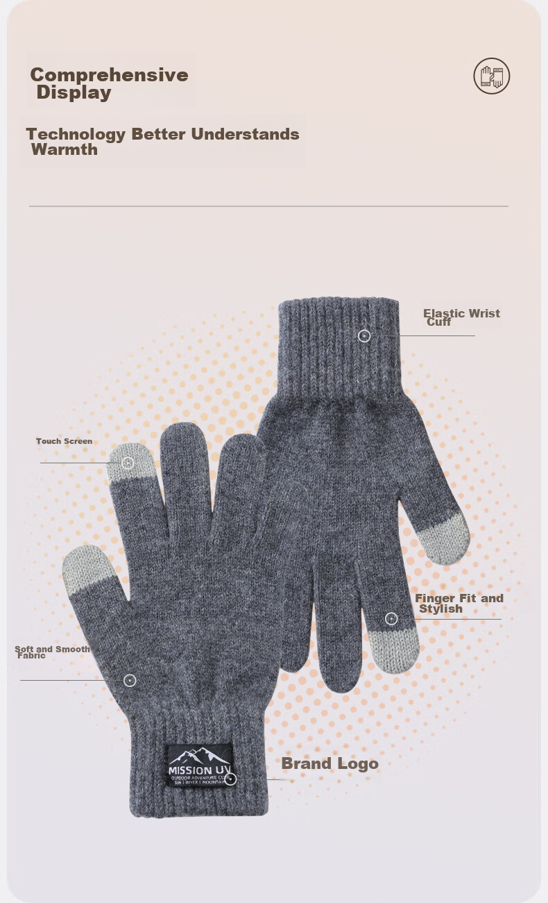 MISSION UV Sheepskin Warm Gloves for Men, Thick Winter And Autumn Outdoor Cycling Driving Anti-Cold Touchscreen Compatible Knitted Gloves 4