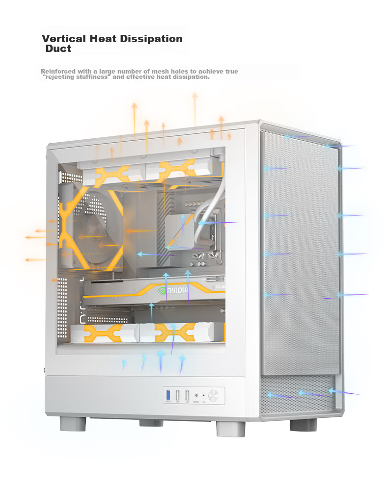 Golden Field Jianyu Jibai Wide Desktop Computer Case, Front Panel without Fan/fully Compatible with 240mm Water Cooling/M-ATX Motherboard/180mm Radiator Height Limit 6