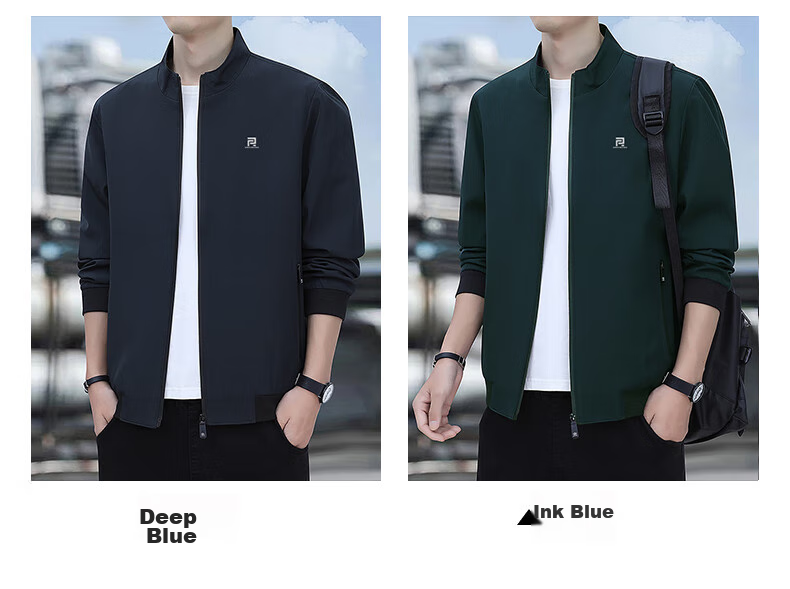 ROMON Jacket for Men, Autumn Outerwear, Stand-Up Collar Executive Business Jacket, Versatile Commuter Menswear ZH606 Black L 10