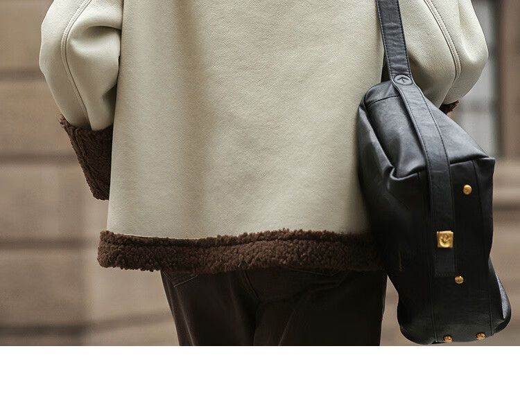 Demana Motorcycle Style Faux Shearling Winter PU Leather Patchwork Personalized Coffee Green Jacket Women Light Pea Green S 15