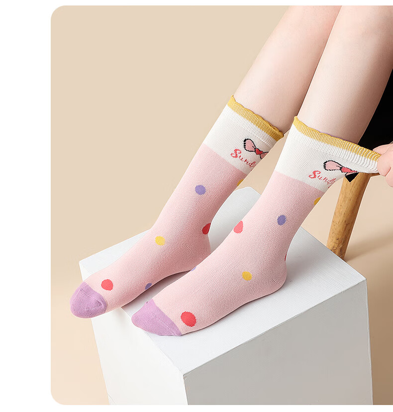 LangSha Children's Socks, Girls' Spring Autumn Winter Long Socks, Comfortable Sweat-Absorbing Breathable, for Older Children, Cute Sports Girls' Cotton Socks 16