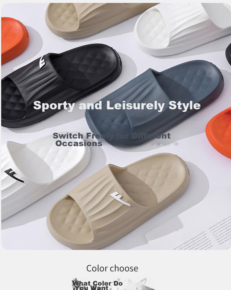 Huili Solid Color Sports Shock-Absorbing Soft Elastic Indoor/outdoor Wear-Resistant Thick-Soled Slippers HL0276 Black Size 43-44 8