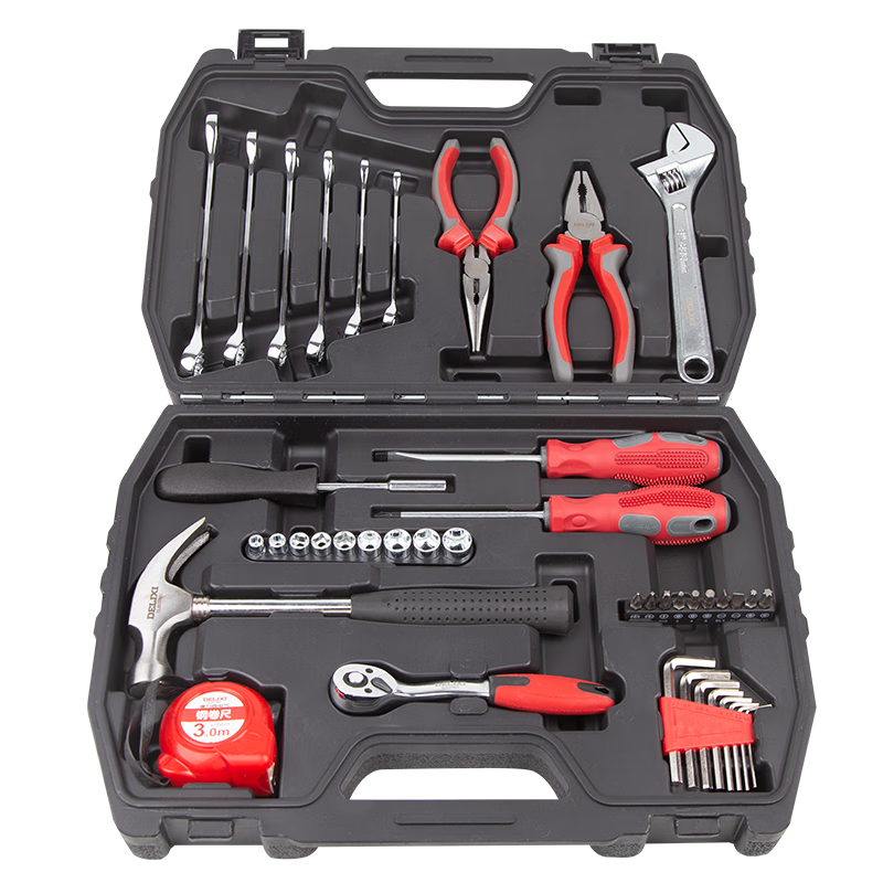 DELIXI ELECTRIC Household Multi-Functional Hardware Tool Set for Electricians And Carpenters, Repair Tools Kit, 42-Piece Set
